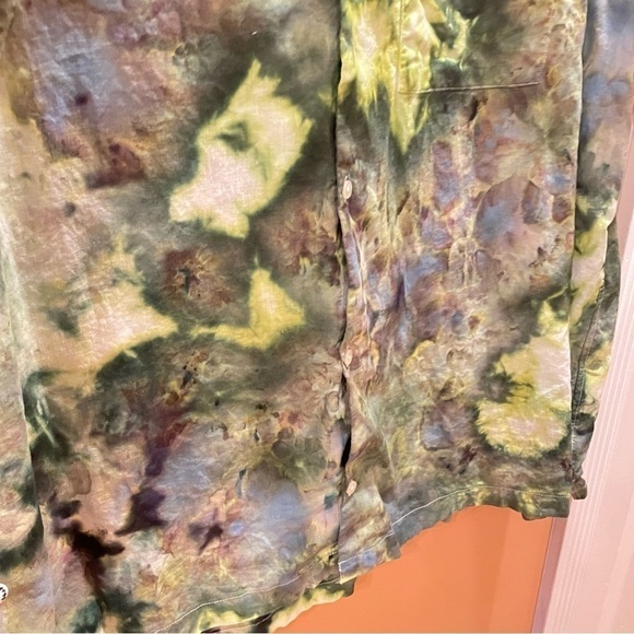 Men's tie dye linen cotton blend button down camp shirt short sleeve green 3XL - Picture 4 of 10